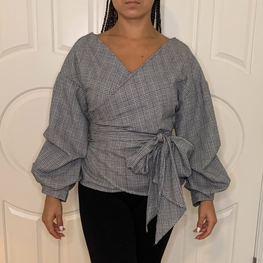 Houndstooth Wrap Fashion Top